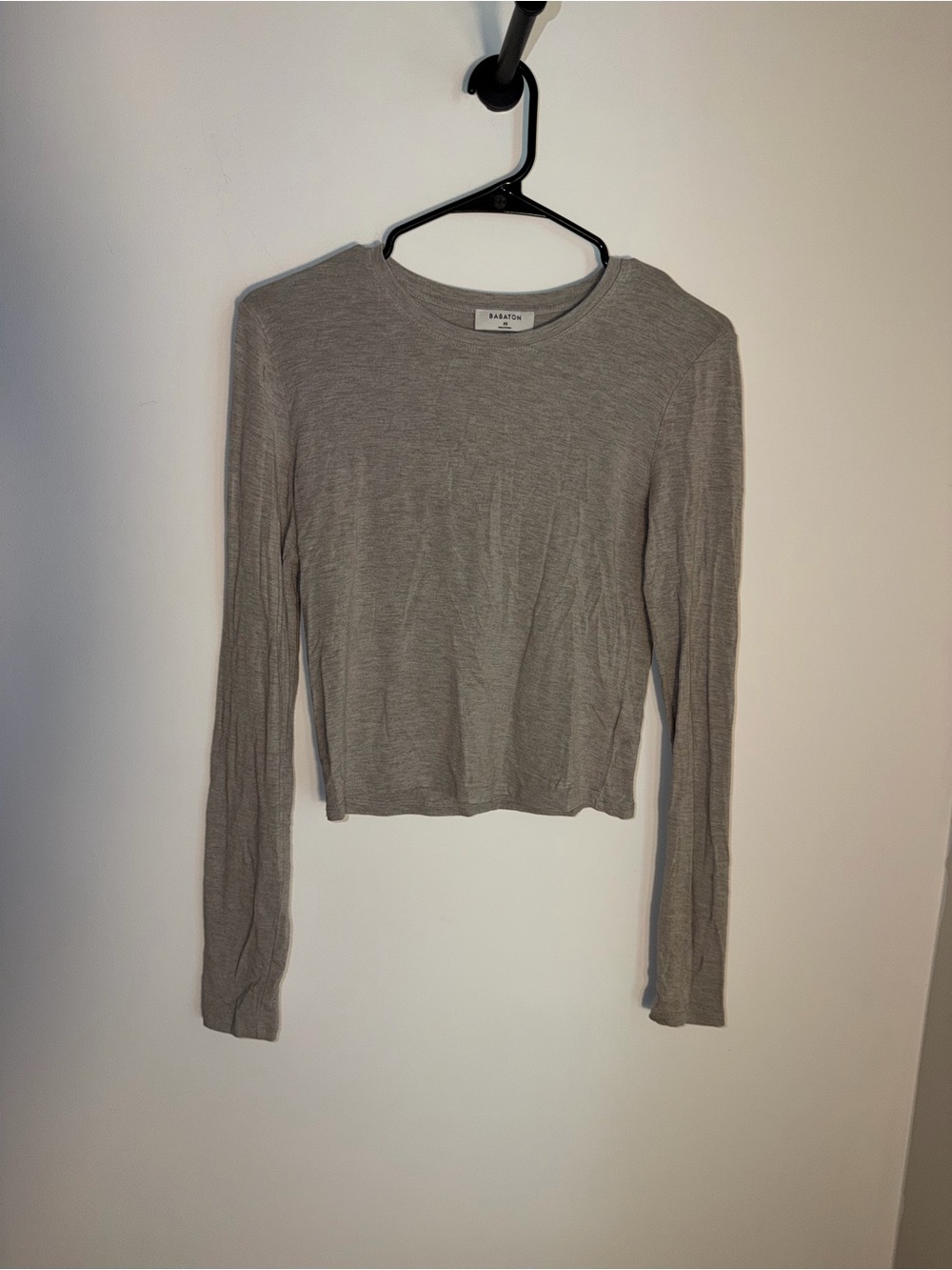 Babaton Long-Sleeve Slim Crewneck Top in Heather Gray